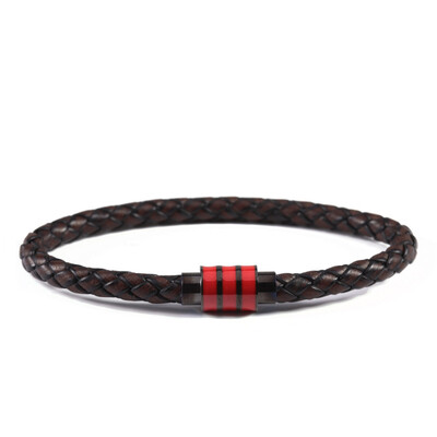 Brățară din piele naturală împletită, neagră, vintage, bărbați, femei, închizătoare magnetică din oțel inoxidabil, brățări pentru bărbați, bijuterii punk