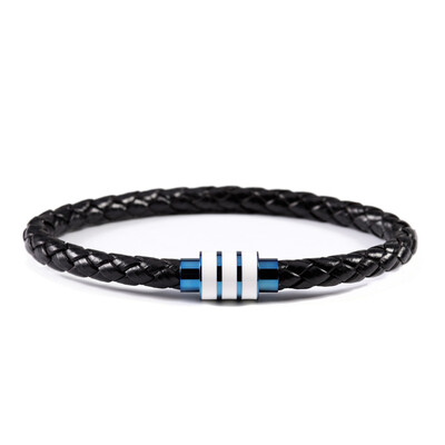 Brățară din piele naturală împletită, neagră, vintage, bărbați, femei, închizătoare magnetică din oțel inoxidabil, brățări pentru bărbați, bijuterii punk