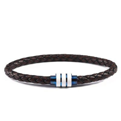 Brățară din piele naturală împletită, neagră, vintage, bărbați, femei, închizătoare magnetică din oțel inoxidabil, brățări pentru bărbați, bijuterii punk