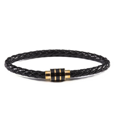 Brățară din piele naturală împletită, neagră, vintage, bărbați, femei, închizătoare magnetică din oțel inoxidabil, brățări pentru bărbați, bijuterii punk