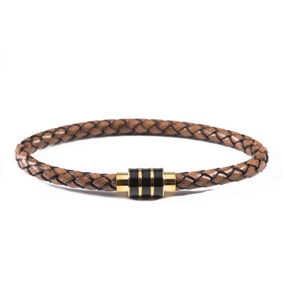 Brățară din piele naturală împletită, neagră, vintage, bărbați, femei, închizătoare magnetică din oțel inoxidabil, brățări pentru bărbați, bijuterii punk