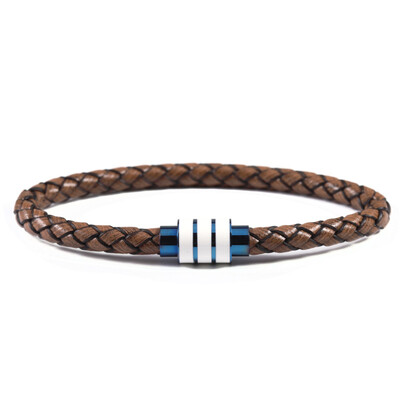 Brățară din piele naturală împletită, neagră, vintage, bărbați, femei, închizătoare magnetică din oțel inoxidabil, brățări pentru bărbați, bijuterii punk