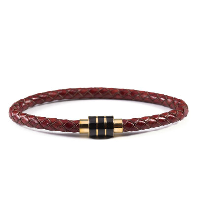 Brățară din piele naturală împletită, neagră, vintage, bărbați, femei, închizătoare magnetică din oțel inoxidabil, brățări pentru bărbați, bijuterii punk