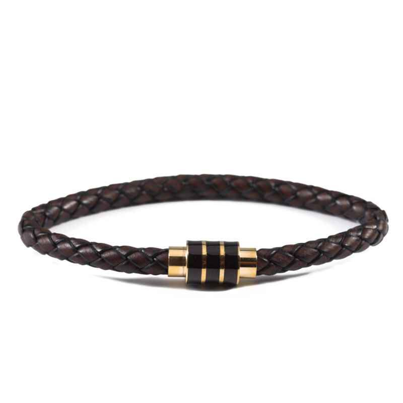 Brățară din piele naturală împletită, neagră, vintage, bărbați, femei, închizătoare magnetică din oțel inoxidabil, brățări pentru bărbați, bijuterii punk