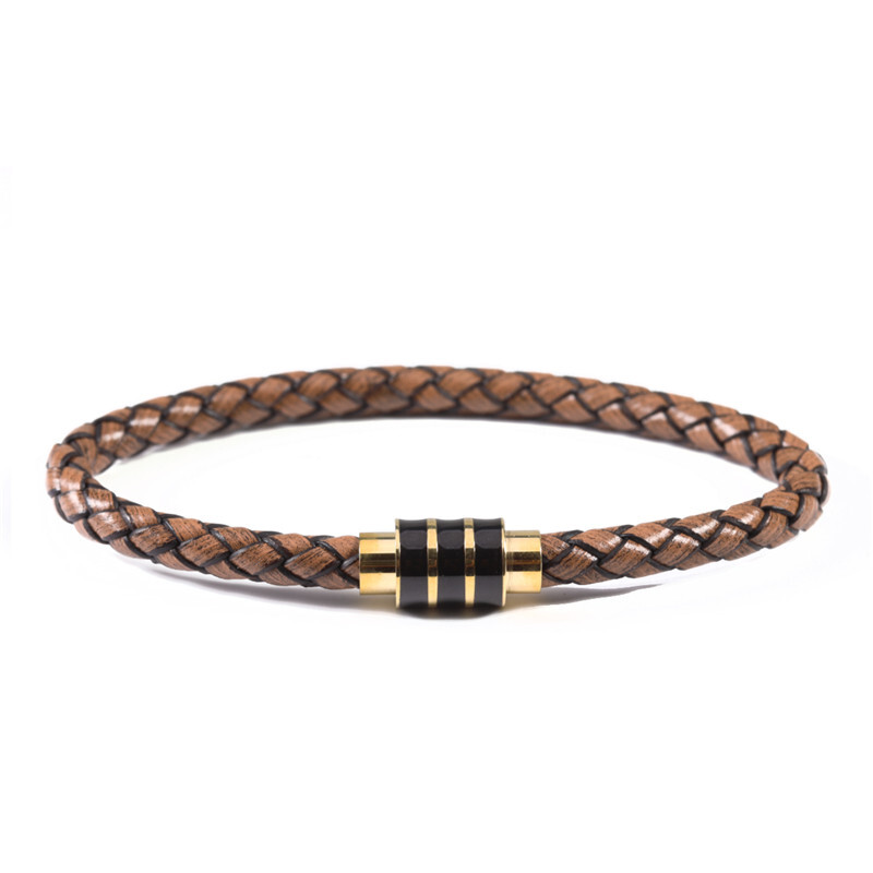 Brățară din piele naturală împletită, neagră, vintage, bărbați, femei, închizătoare magnetică din oțel inoxidabil, brățări pentru bărbați, bijuterii punk