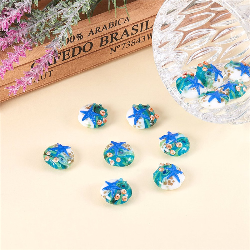 12 buc/cutie margele de sticlă lucrate manual în stil oceanic pentru fabricarea de bijuterii vintage DIY mărgele rotundă plată cu stea de mare F80