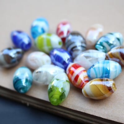 10 бр. 12*16 mm ръчно изработени стъклени мъниста Lampwork Двойни ивици Многоцветни овални мъниста с талисман за бижута, гривна, колие, обеца