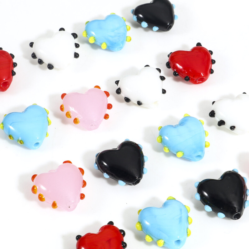 2 ks sklenených korálok Lampwork, sladké srdce, viacfarebné bodkované dištančné korálky na výrobu šperkov, náhrdelníkov, náramkov a náramkov, približne 16 mm x 16 mm