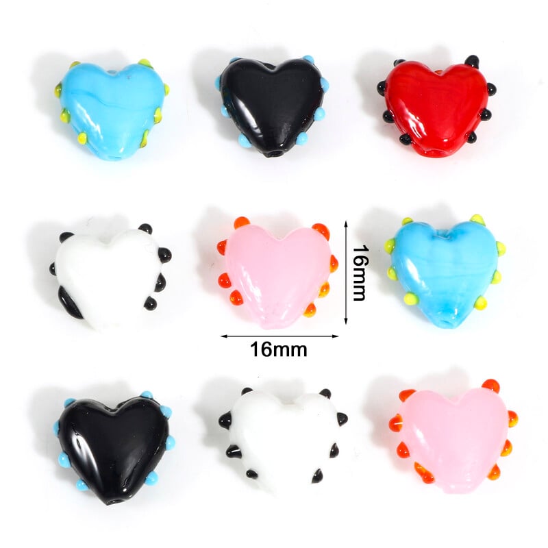 2 ks sklenených korálok Lampwork, sladké srdce, viacfarebné bodkované dištančné korálky na výrobu šperkov, náhrdelníkov, náramkov a náramkov, približne 16 mm x 16 mm