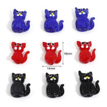 3D Lampwork γυάλινες χάντρες για DIY Charm Jewelry Making Cat Animal πολύχρωμες χάντρες Περίπου 19mm x 14mm, Τρύπα: Περίπου 1,6mm, 2 υπολογιστές