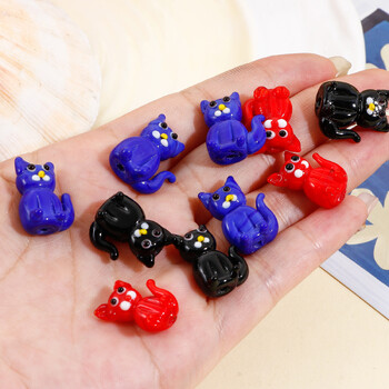 3D Lampwork γυάλινες χάντρες για DIY Charm Jewelry Making Cat Animal πολύχρωμες χάντρες Περίπου 19mm x 14mm, Τρύπα: Περίπου 1,6mm, 2 υπολογιστές