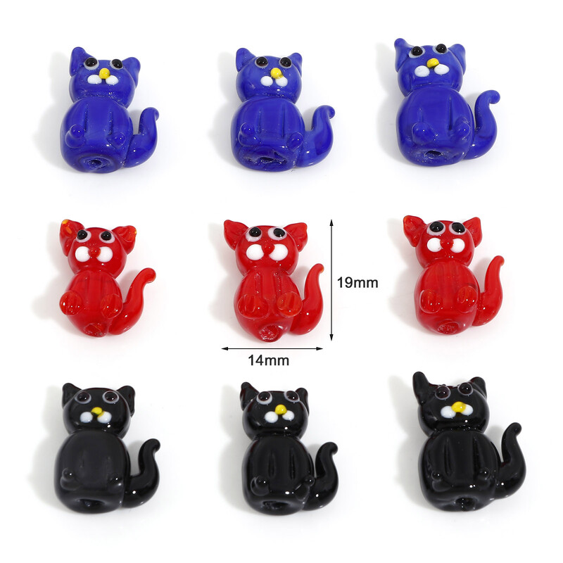 Mărgele de sticlă 3D cu lampă pentru fabricarea de bijuterii cu farmec de bricolaj Mărgele multicolore de pisici animale Aproximativ 19 mm x 14 mm, gaură: aproximativ 1,6 mm, 2 buc.