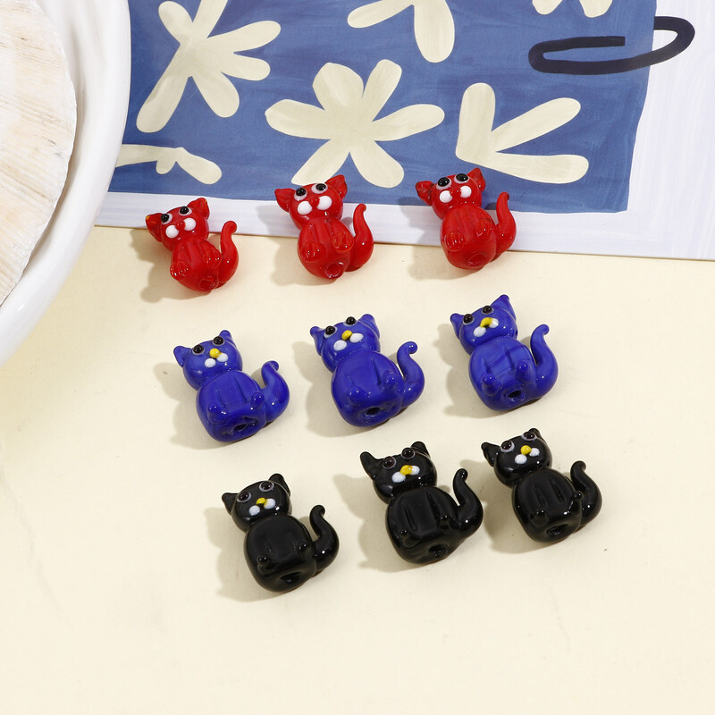 Mărgele de sticlă 3D cu lampă pentru fabricarea de bijuterii cu farmec de bricolaj Mărgele multicolore de pisici animale Aproximativ 19 mm x 14 mm, gaură: aproximativ 1,6 mm, 2 buc.