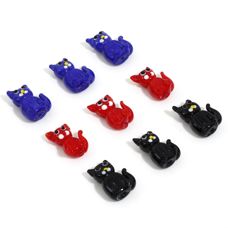 Mărgele de sticlă 3D cu lampă pentru fabricarea de bijuterii cu farmec de bricolaj Mărgele multicolore de pisici animale Aproximativ 19 mm x 14 mm, gaură: aproximativ 1,6 mm, 2 buc.
