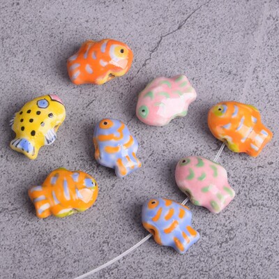 5 bucăți în formă de pește, 13x18mm, pictură manuală, porțelan, mărgele libere pentru realizarea de bijuterii.