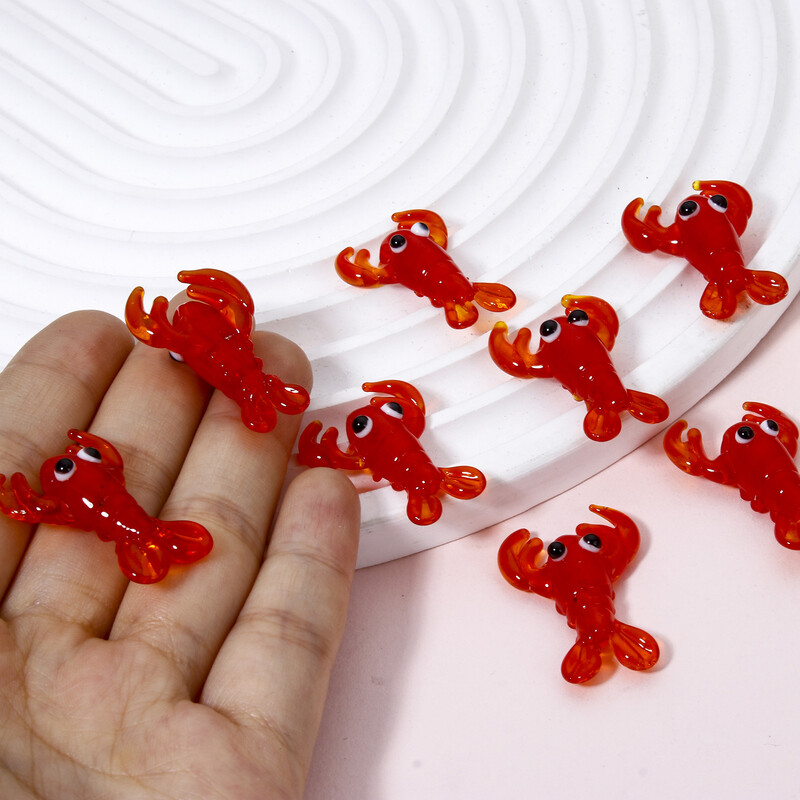 2 ks nových sklenených korálok Lampwork 3D červených homárových dištančných korálok pre DIY náhrdelníky a náušnice, dámske šperky, komponenty približne 3,1 cm x 2,1 cm