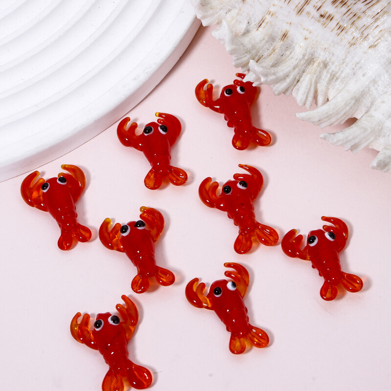 2 ks nových sklenených korálok Lampwork 3D červených homárových dištančných korálok pre DIY náhrdelníky a náušnice, dámske šperky, komponenty približne 3,1 cm x 2,1 cm
