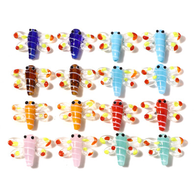 2бр. Модни стъклени мъниста от насекоми Lampwork 3D Dragonfly Animal Multicolor Spacer Beads Направи си сам изработка на гривна Бижута Около 3cmx2.4cm