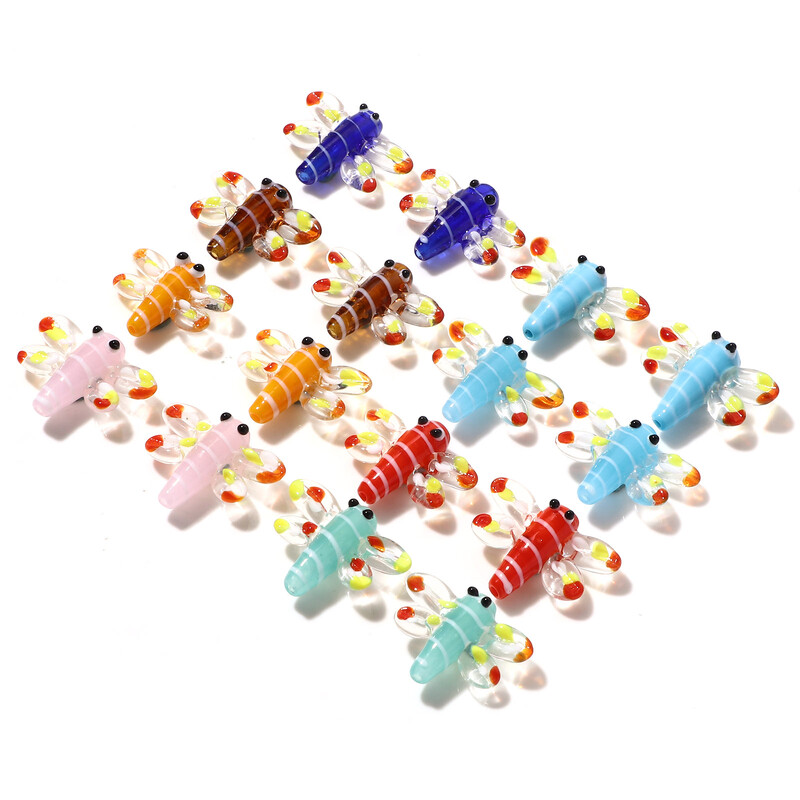 2 ks módne sklenené korálky s motívom hmyzu, 3D vážky, zvieracie viacfarebné dištančné korálky, DIY výroba náramkových šperkov, približne 3 cm x 2,4 cm