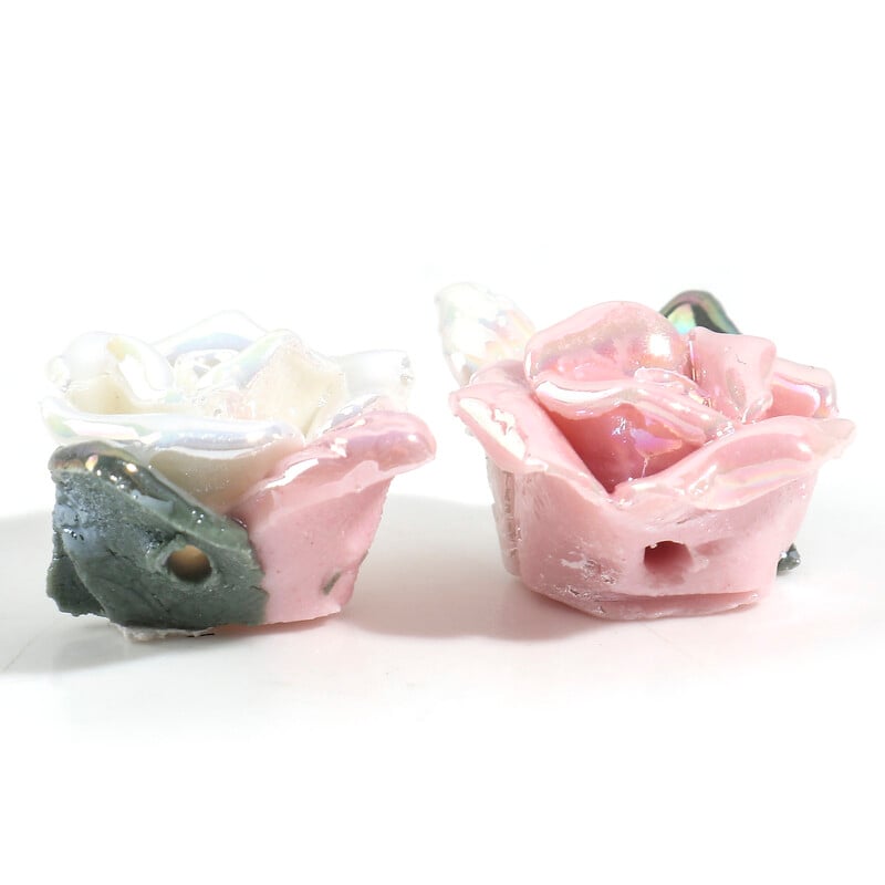 2 vnt Daugiaspalviai rožių gėlių keraminiai karoliukai Valentino dienai, skirti „pasidaryk pats“ papuošalams gaminti karoliai tarpinių karoliukų papuošalai apie 20 mm x 16 mm