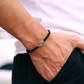 Noter Nový 4mm korálkový náramok pre mužov Minimalistický krížový náramok Prírodný tigrie oči Drevený náramok Meditácia Onyx kameň Brazalete