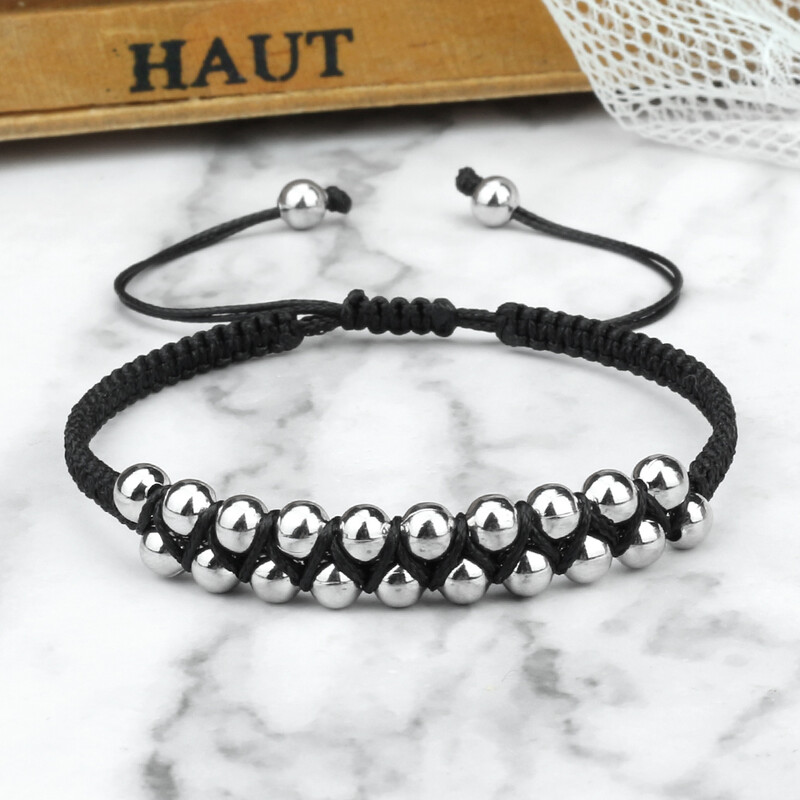 Charm frânghie neagră dublu strat brăţară cu margele de cupru Brăţară din fir împletit manual pentru femei bărbaţi Cadouri de modă Rugăciune cu ridicata