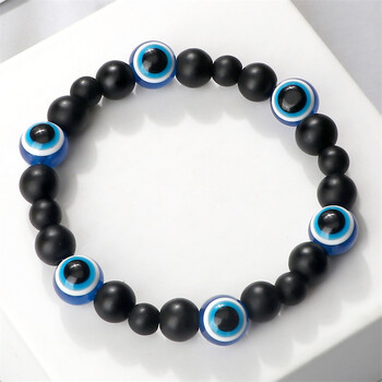 Charm Black Matte Lava Beads Гривна Турски Lucky Evil Eye Гривни за жени Мъже Естествен камък Обсидиан Оникс Гривни Бижута