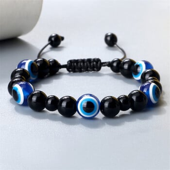 Charm Black Matte Lava Beads Гривна Турски Lucky Evil Eye Гривни за жени Мъже Естествен камък Обсидиан Оникс Гривни Бижута