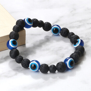 Charm Black Matte Lava Beads Гривна Турски Lucky Evil Eye Гривни за жени Мъже Естествен камък Обсидиан Оникс Гривни Бижута