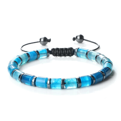 Nova plava pletena narukvica u obliku cilindra, okrugli crni žučni kamen, razmaknica, lančić od ahata, žene, muškarci, prirodni Pulsera nakit, poklon