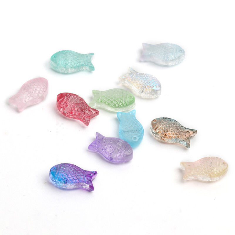 14,5x8 mm malé ručne vyrobené farebné sklenené korálky v tvare ryby na výrobu šperkov, náušnice, náramky, náhrdelníky, 20 ks.
