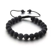 Minimalistický pánsky náramok s čiernym sopečným kameňom, 8 mm, tkaný korálkový, nastaviteľný