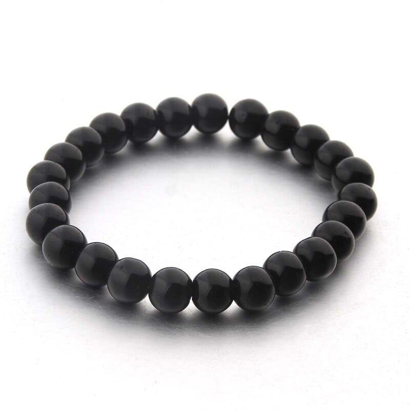 Minimalistický pánsky náramok s čiernym sopečným kameňom, 8 mm, tkaný korálkový, nastaviteľný