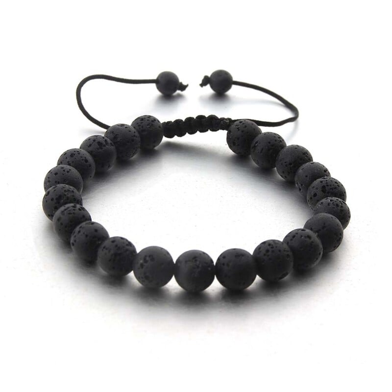 Minimalistický pánsky náramok s čiernym sopečným kameňom, 8 mm, tkaný korálkový, nastaviteľný