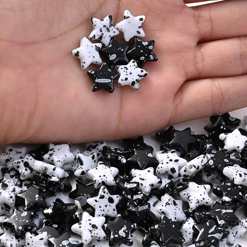 30 komada 13 mm zvjezdane akrilne perle crno-bijele perle s razmakom u kontrastnoj boji DIY ručno izrađeni nakit, narukvica, ogrlica, materijal za perle