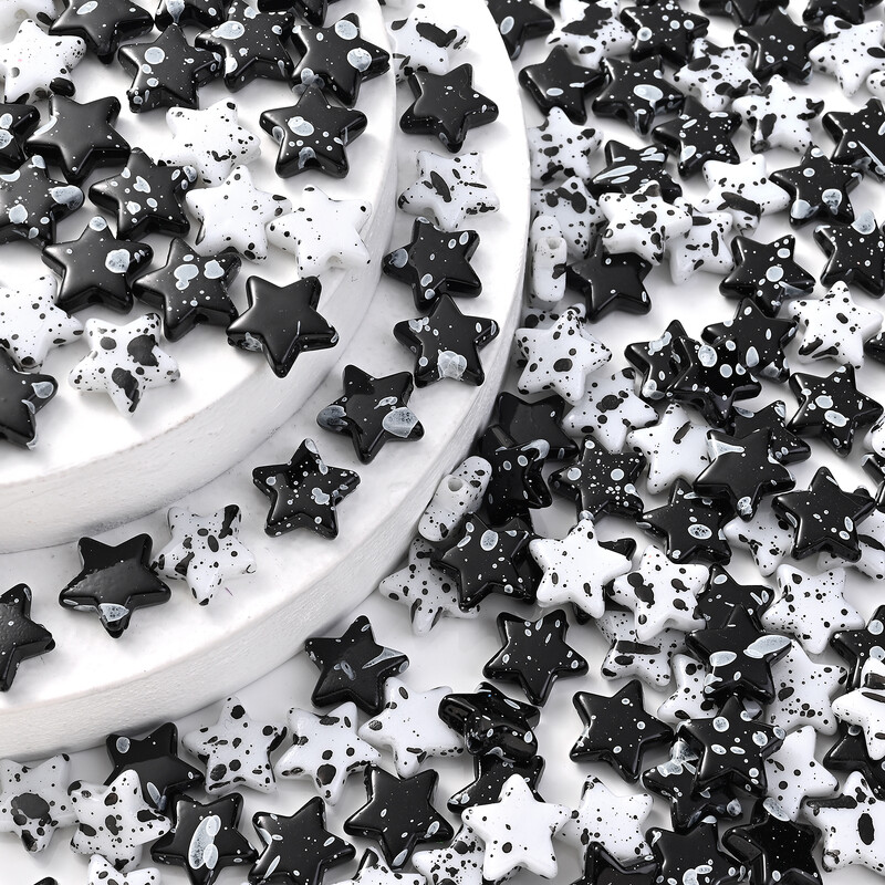 30 komada 13 mm zvjezdane akrilne perle crno-bijele perle s razmakom u kontrastnoj boji DIY ručno izrađeni nakit, narukvica, ogrlica, materijal za perle
