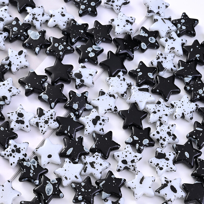 30 komada 13 mm zvjezdane akrilne perle crno-bijele perle s razmakom u kontrastnoj boji DIY ručno izrađeni nakit, narukvica, ogrlica, materijal za perle