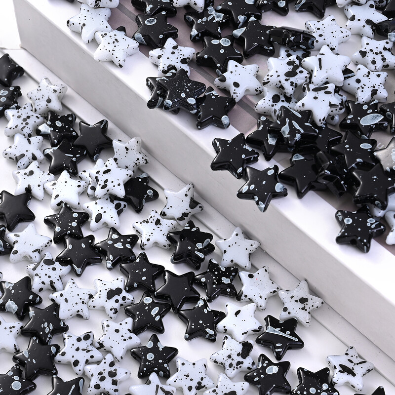 30 komada 13 mm zvjezdane akrilne perle crno-bijele perle s razmakom u kontrastnoj boji DIY ručno izrađeni nakit, narukvica, ogrlica, materijal za perle