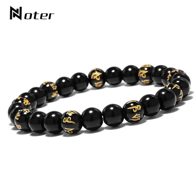 Noter természetes obszidián kő karkötő férfiaknak női rúnák jóga ima ékszer karkötő kézkiegészítő szál Brazalete pulserák