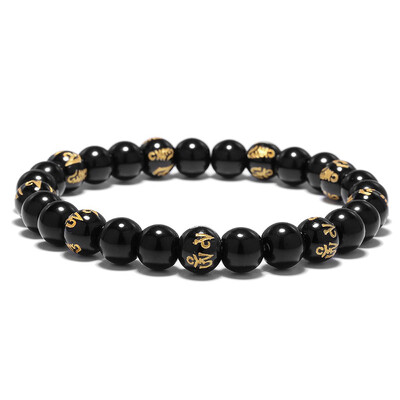 Náramok z prírodného obsidiánu pre mužov a ženy, runy, joga, modlitba, šperky, braslet, ručné doplnky, strand, brazalete, pulseras
