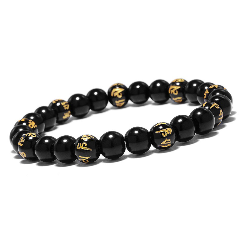 Náramok z prírodného obsidiánu pre mužov a ženy, runy, joga, modlitba, šperky, braslet, ručné doplnky, strand, brazalete, pulseras