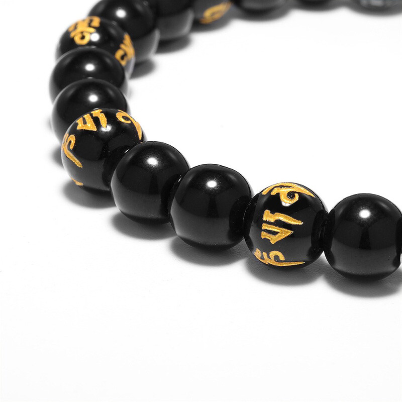 Náramok z prírodného obsidiánu pre mužov a ženy, runy, joga, modlitba, šperky, braslet, ručné doplnky, strand, brazalete, pulseras