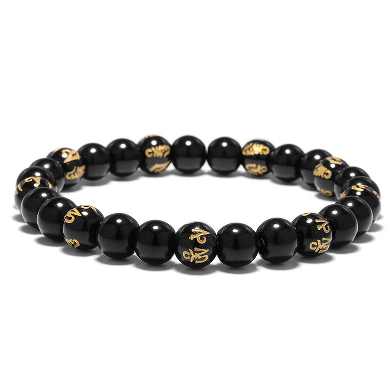 Náramok z prírodného obsidiánu pre mužov a ženy, runy, joga, modlitba, šperky, braslet, ručné doplnky, strand, brazalete, pulseras