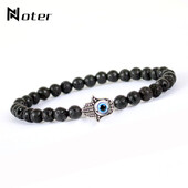 Noter Evil Eye Fatima Rankų apyrankė Homme Natūralus Matinis Obsidianas Lava Braslet Stone Minimalistinis Vyriški Aksesuarai Stovyklavietės papuošalai