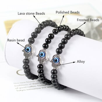 Noter Evil Eye Fatima Hand Bracelet Homme Natural Matte Obsidian Lava Braslet Stone Минималистични мъжки аксесоари Къмпинг бижута