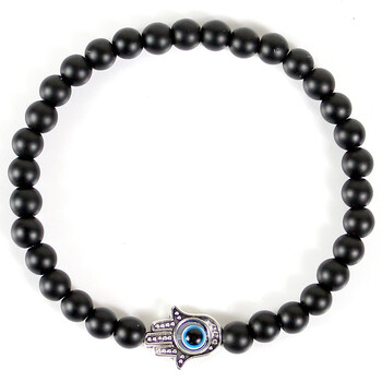 Noter Evil Eye Fatima Hand Bracelet Homme Natural Matte Obsidian Lava Braslet Stone Минималистични мъжки аксесоари Къмпинг бижута