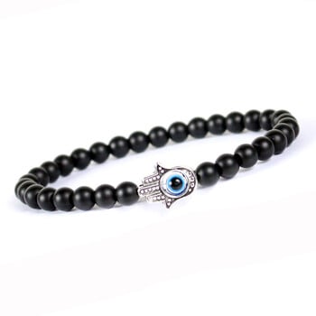 Noter Evil Eye Fatima Hand Bracelet Homme Natural Matte Obsidian Lava Braslet Stone Минималистични мъжки аксесоари Къмпинг бижута