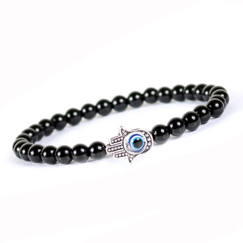 Noter Evil Eye Fatima Hand Bracelet Homme Natural Matte Obsidian Lava Braslet Stone Минималистични мъжки аксесоари Къмпинг бижута