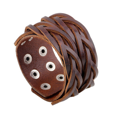 KOTik 2024. Nove modne široke narukvice s manžetama od prave kože Punk Vintage tri sloja široke crno smeđe muške narukvice s nakitom