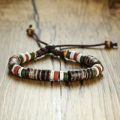 Vnox Fish Bone Beads žavios apyrankės vyrams, Moterys, Vintažinė retro etninė trigubų karoliukų apyrankė, Reguliuojami papuošalai